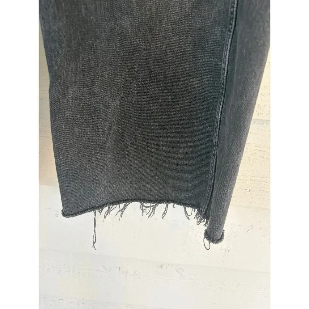 Old Navy High Rise Baggy Wide Leg Jeans Black Wash Raw Hem Size 0 - Picture 6 of 7